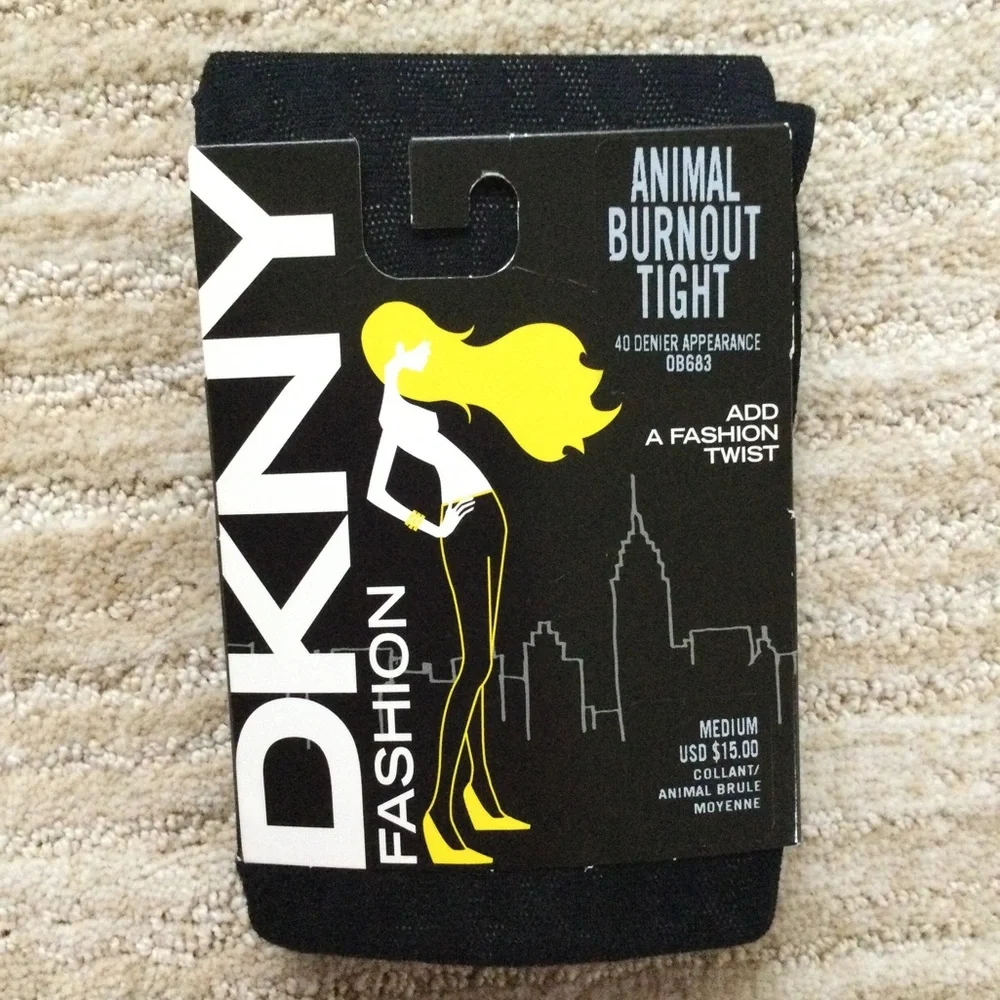 DKNY Fashion Hosiery Animal Burnout Tight Black Size Medium